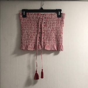 Striped cropped tube top with tassels